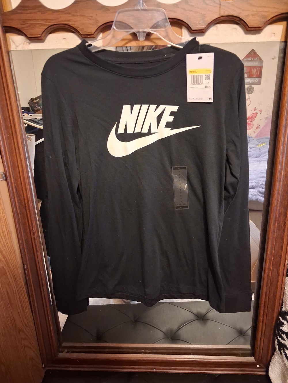 Nike Black Long Sleeve Tee with White Swoosh Logo